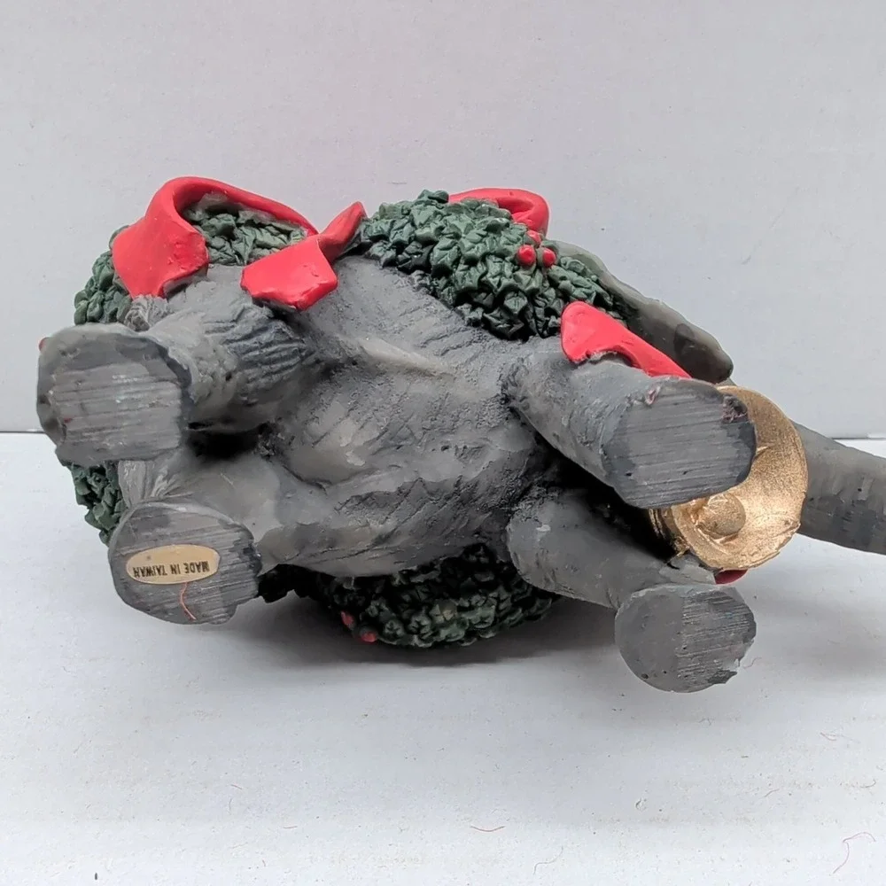 Christmas Elephant Figurine Resin Holiday Red Bow Gold Bell‎ 4.5